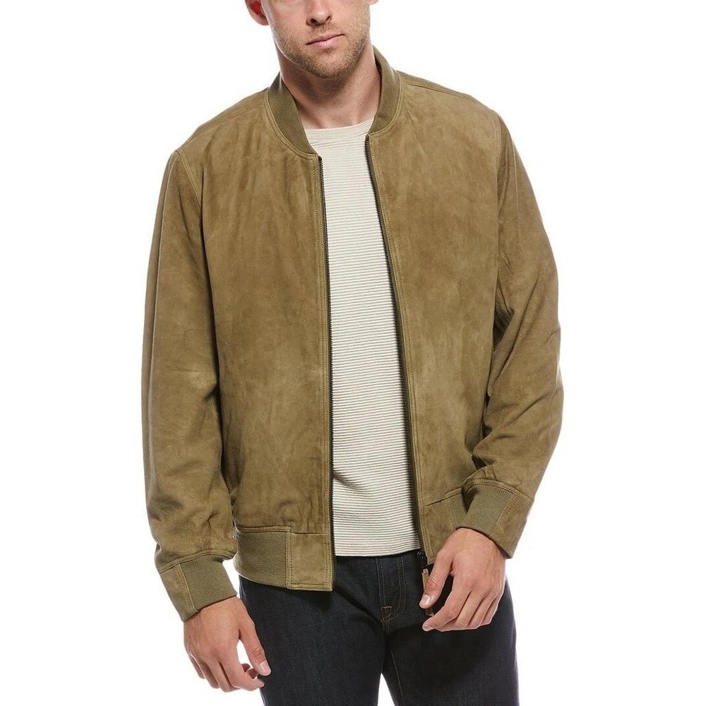 Blanknyc Mens Suede Bomber Jacket Size L Olive Green NWT Leather $338 Coat